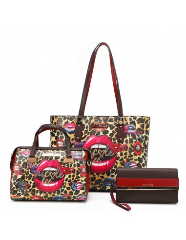 WILD LIPS 3 PIECE SET (Shopper, Mini Boston, Clutch) Economisez 